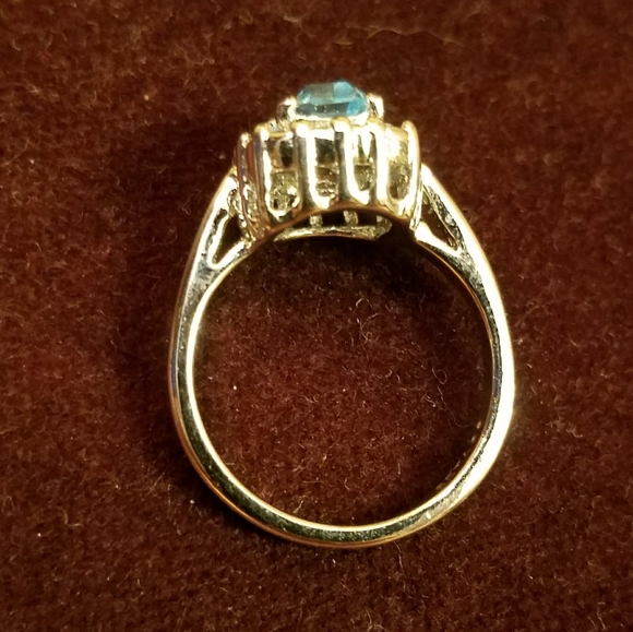 Faux aquamarine, cubic zirconia, & silver ring. About a size 7 - Picture 2 of 3